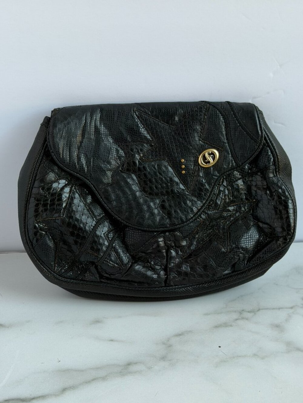 Vintage Carlo Fiori Italy Exotic Patchwork Leather Star Clutch purse - No strap